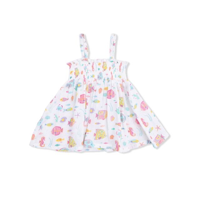 Smocked Top with Bike Short - Sunny Coral Reef Fish