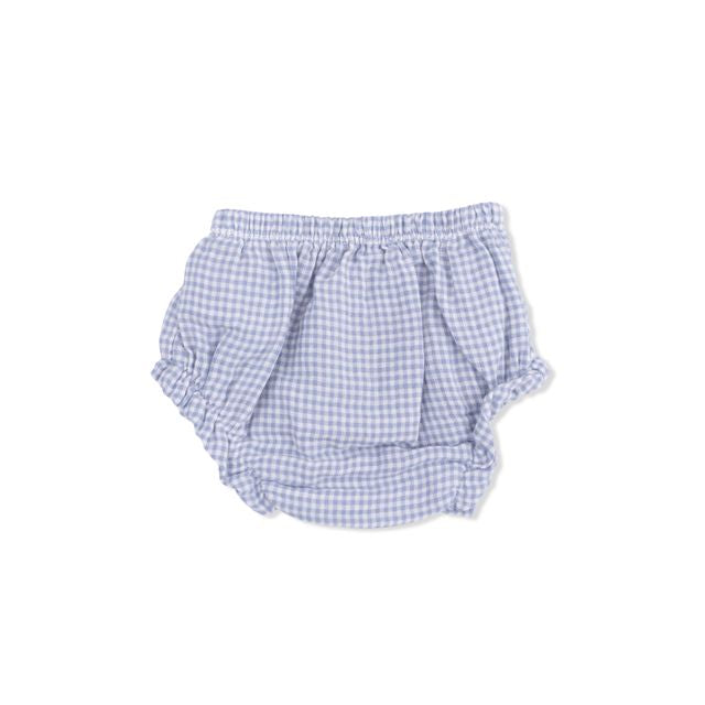 Top With Bows and Ruffle Leg Bloomer - Micro Gingham Blue Blizzard