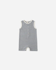 Ribbed Henley Romper - Ocean Stripe