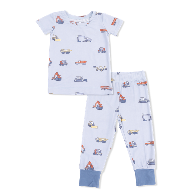 Short Sleeve Bamboo Loungewear Set - Construction Vehicles