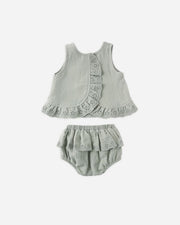 Ruffled Tulip Top + Bloomer Set - Sage