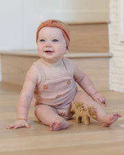 Waffle Cinch Romper - Pink Daisy