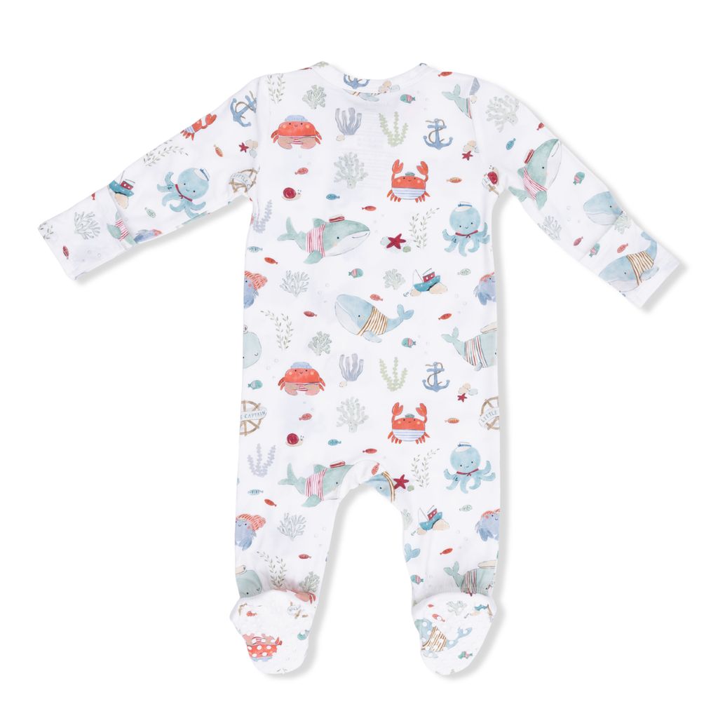 Bamboo Zipper Footie - Sailor Sea Creatures