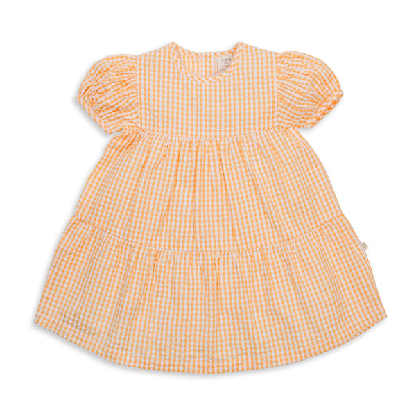 Puff Sleeve Layered Dress - Yellow Gingham