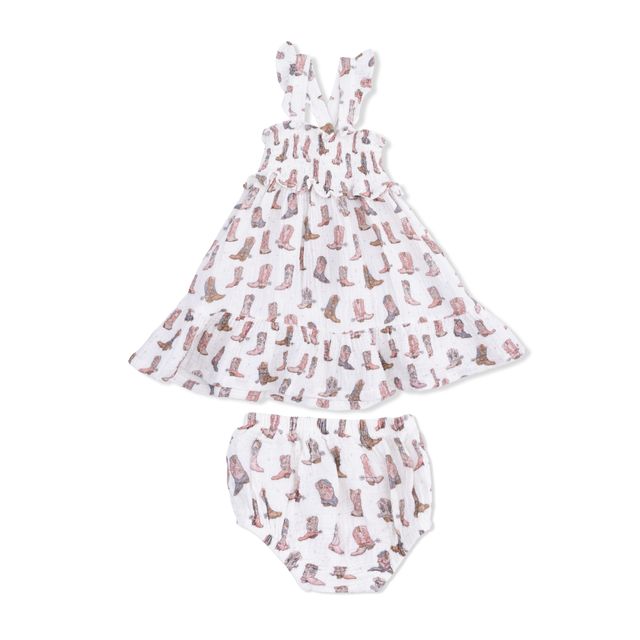 Smocked Ruffle Sundress with Bloomer - Cowgirl Boots