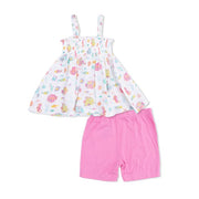 Smocked Top with Bike Short - Sunny Coral Reef Fish