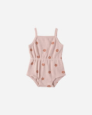 Waffle Cinch Romper - Pink Daisy