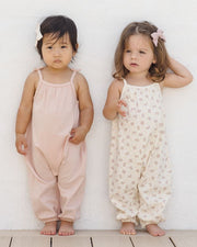 Smocked Jumpsuit - Melon Micro Strip