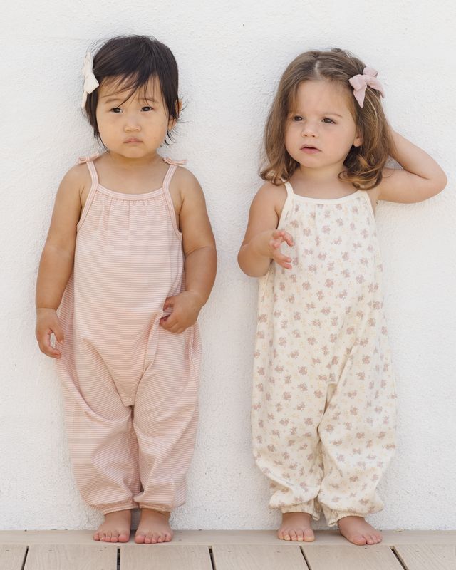 Smocked Jumpsuit - Melon Micro Strip