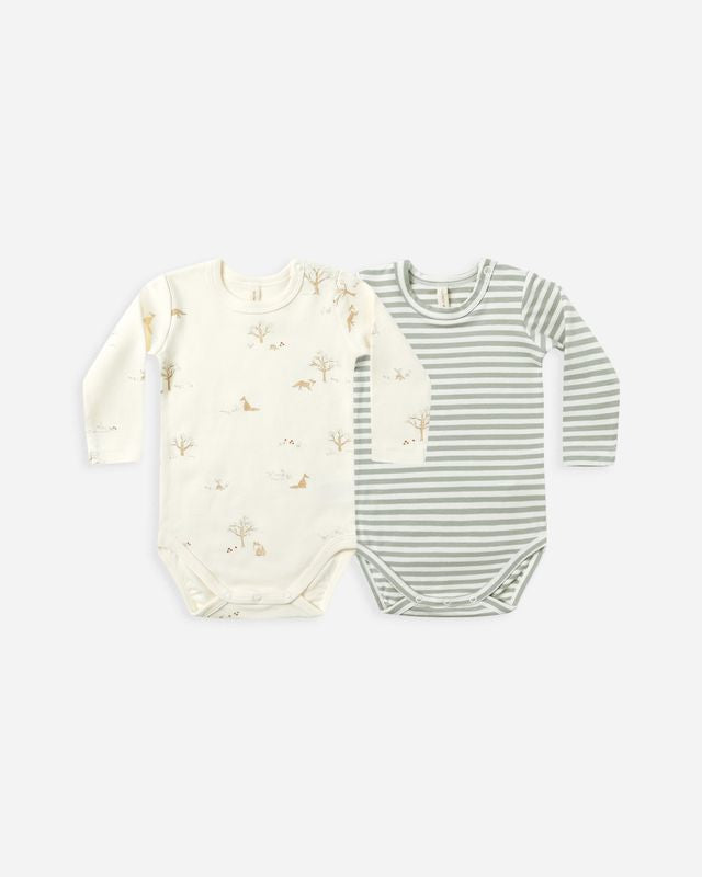 Jersey Bodysuit (Set of 2) - Fox Land, Fern Stripe