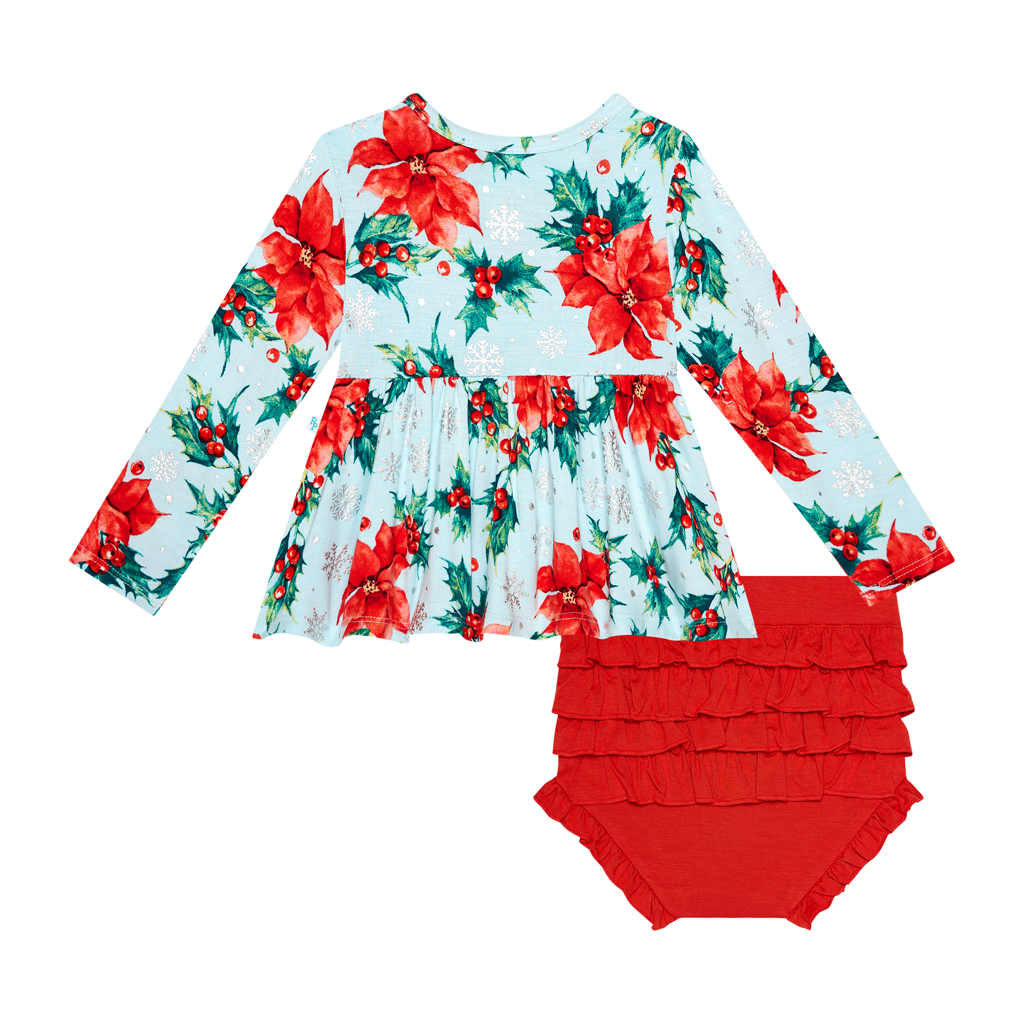 Long Sleeve Basic Peplum Top & Bloomer Set - Winter Lily