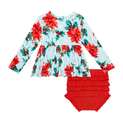 Long Sleeve Basic Peplum Top & Bloomer Set - Winter Lily