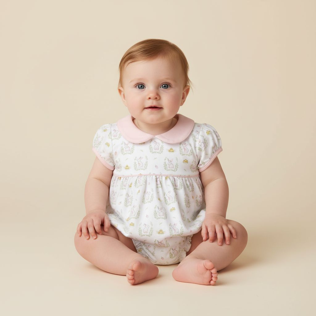 Easter Bunnies Pink Ruffle Sun Romper