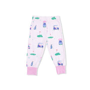 Short Sleeve Bamboo Loungewear Set - Vintage Golf Carts - Pink