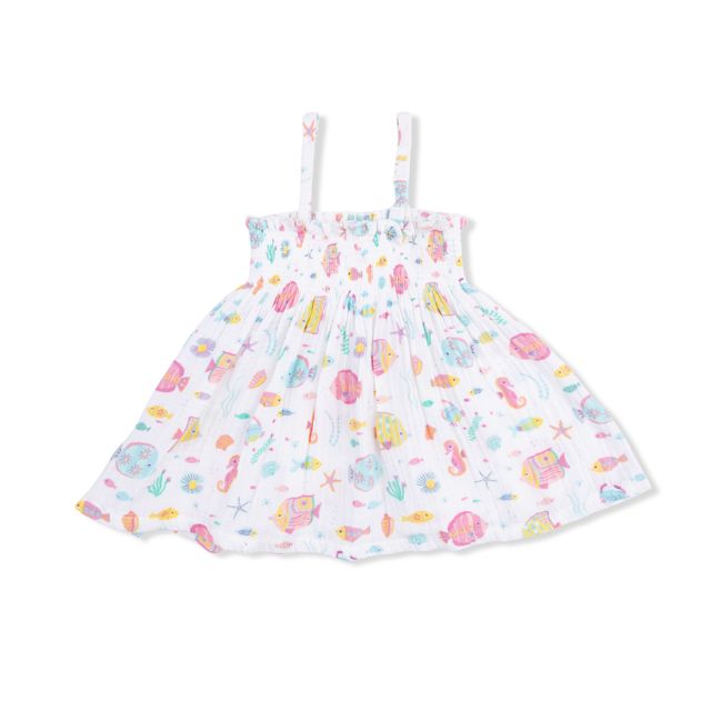 Smocked Top with Bike Short - Sunny Coral Reef Fish