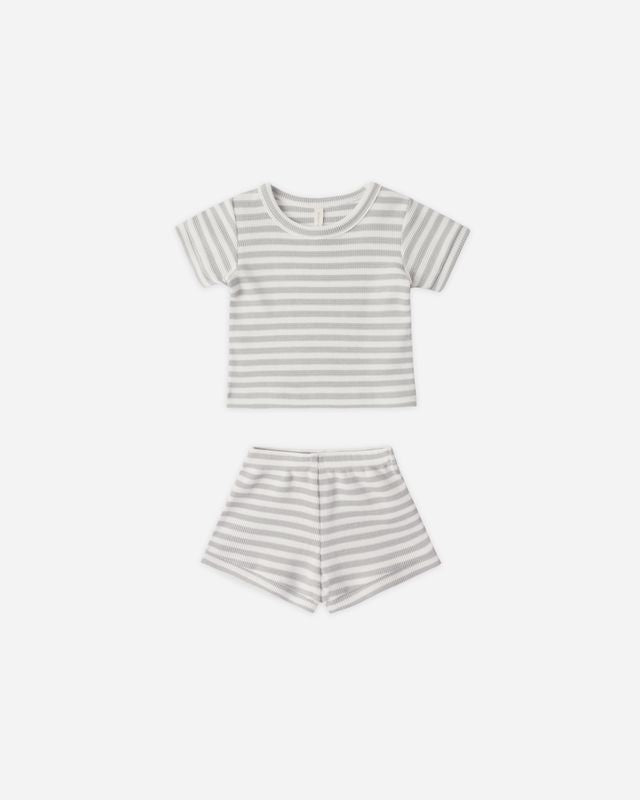 Waffle Shortie Set - Sage Stripe