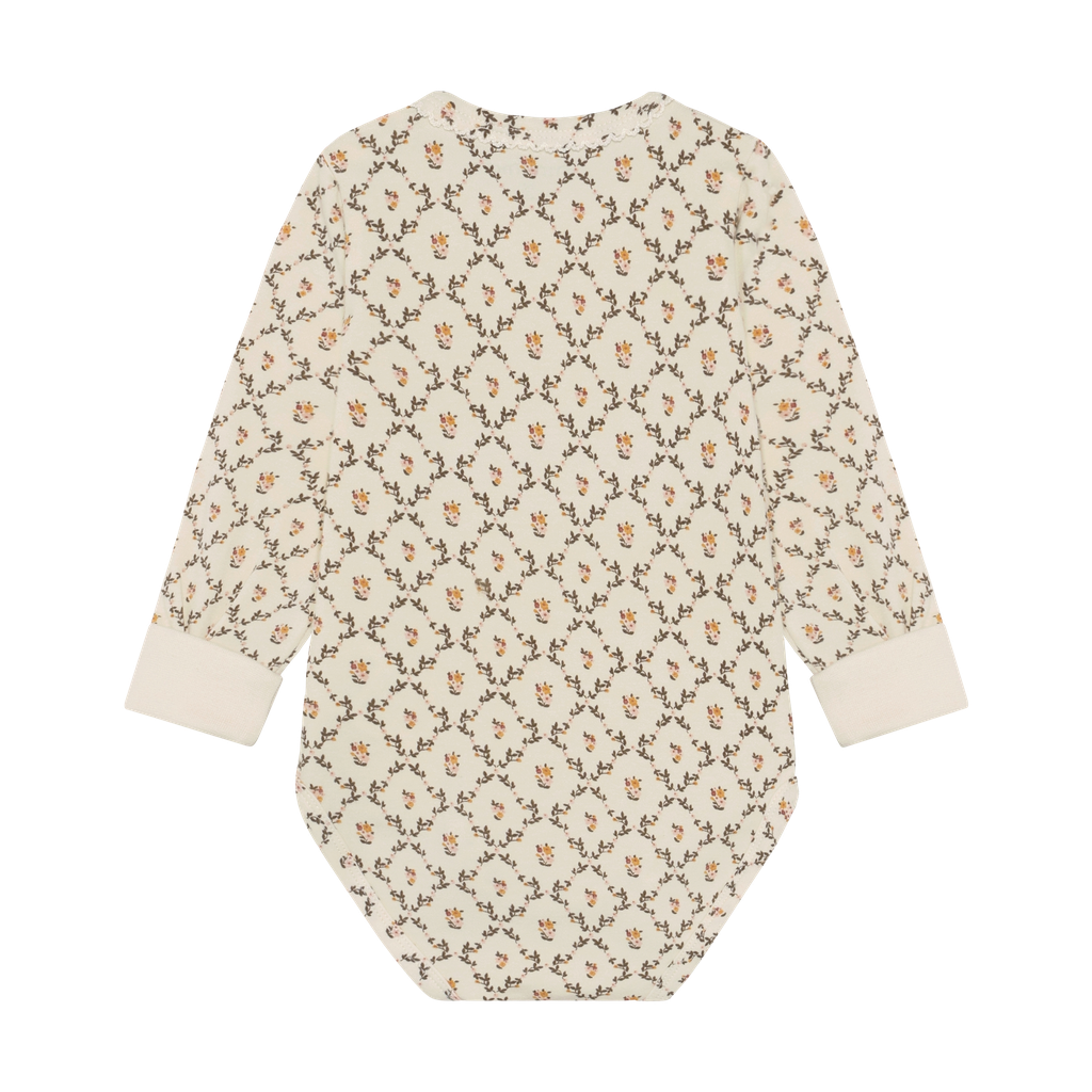 Long Sleeve Pattern Ribbed Bodysuit - Seed Pearl Floral