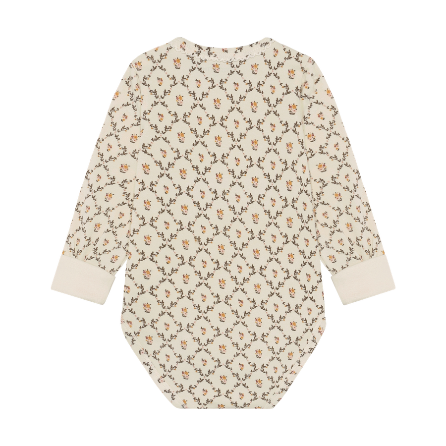 Long Sleeve Pattern Ribbed Bodysuit - Seed Pearl Floral