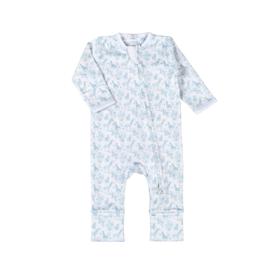 Blue Baby Safari Pima Zipper Footie