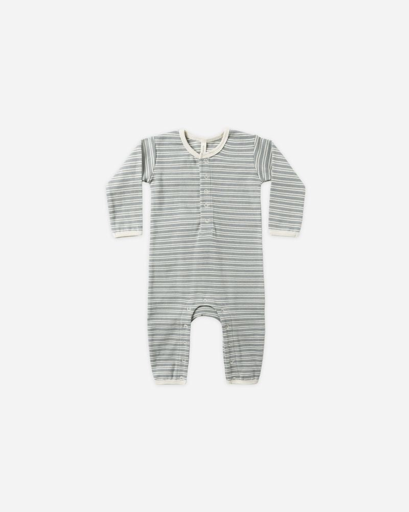 Ribbed Baby Jumpsuit - Steel Blue Micro Stripe