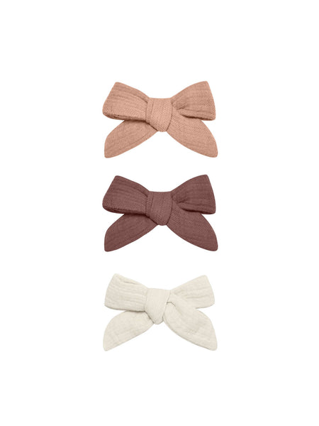 Pack of 3 Bow Clips - Rose, Plum, & Natural
