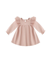 Long Sleeve Flutter Dress - Rose