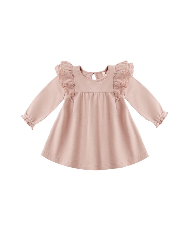 Long Sleeve Flutter Dress - Rose
