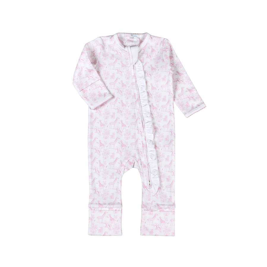 Pink Baby Safari Pima Zipper Footie