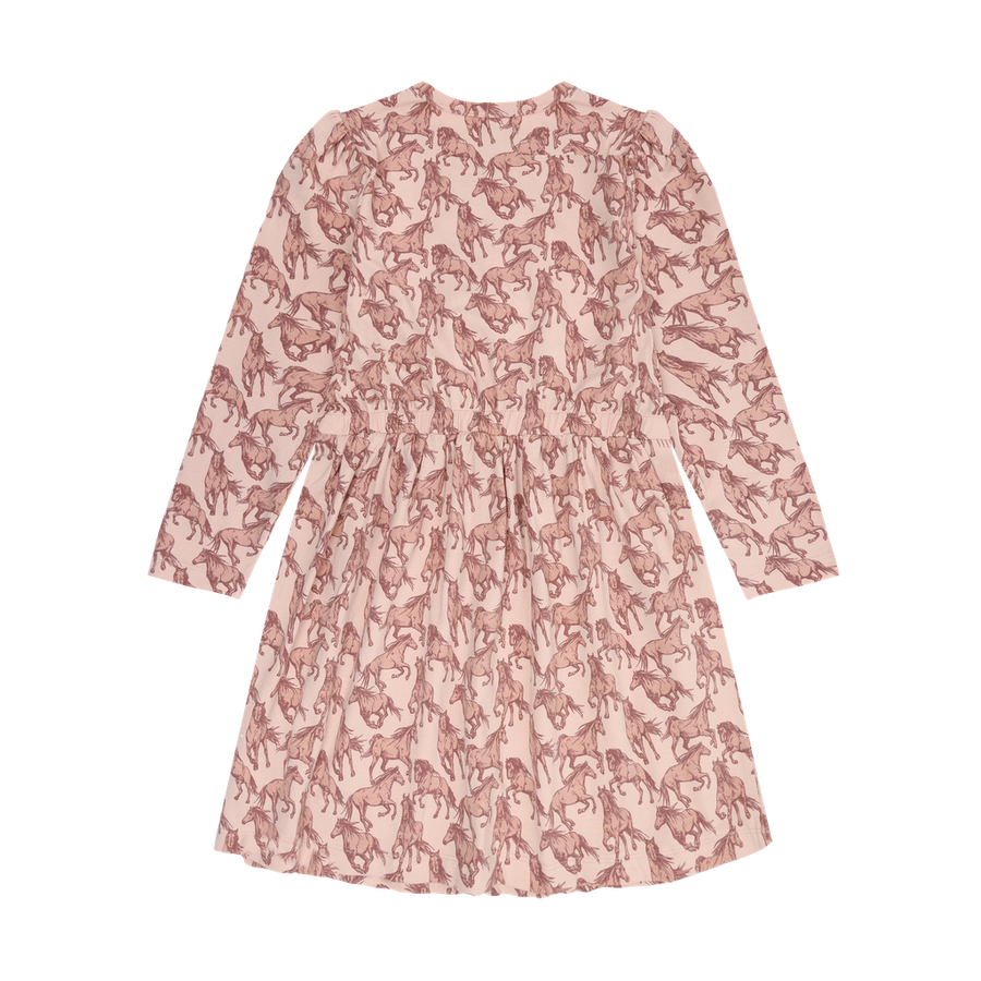 Long Sleeve Horse Dress - Cameo Rose
