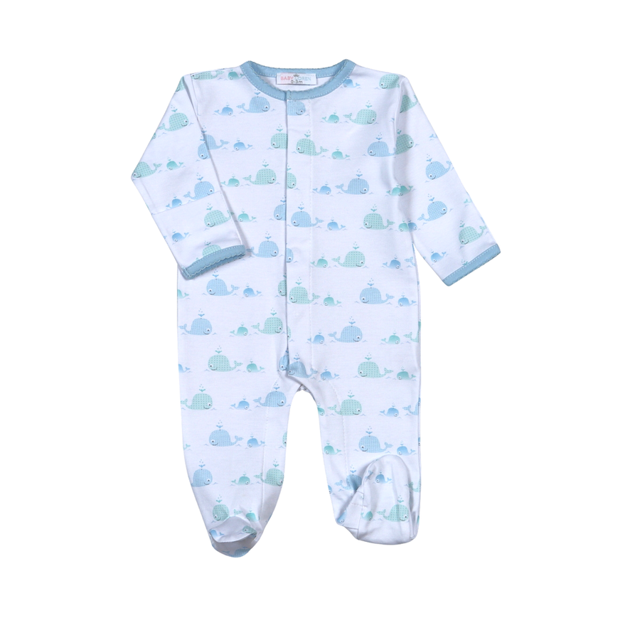 Blue and Aqua Whale Zipper Footie
