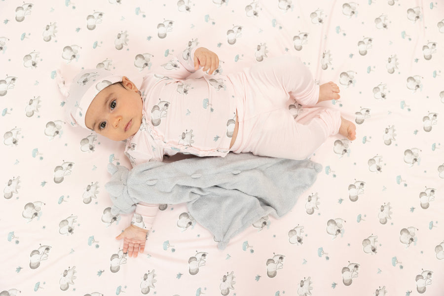 Take Me Home Set With Roll Over Cuff Pant - Gray Elephants Pink