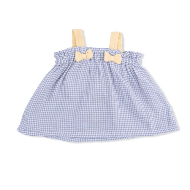 Top With Bows and Ruffle Leg Bloomer - Micro Gingham Blue Blizzard