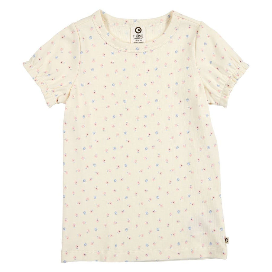 Organic Cotton Spring Puff Short Sleeve T-Shirt - Tofu/Nectar/Shell Blue