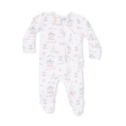 Bamboo Ruffle Back Zipper Footie - Carousel with Bows