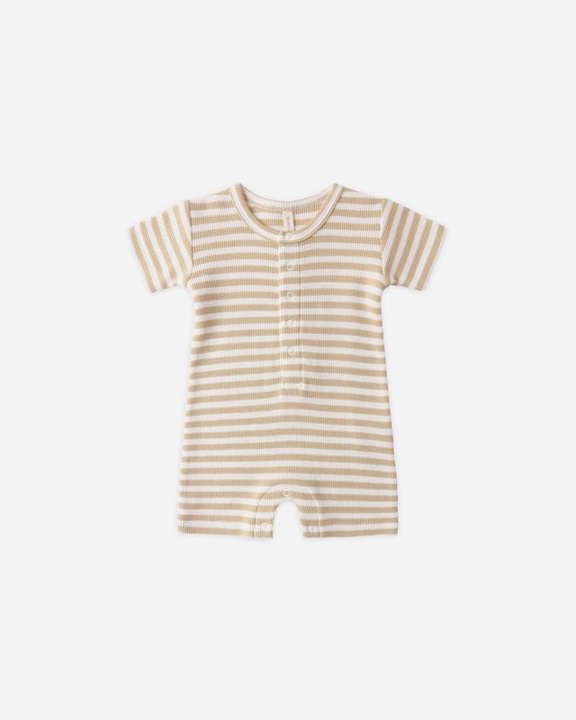 Waffle Snap Romper - Butterscotch Stripe