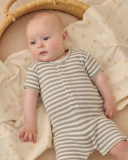 Waffle Snap Romper - Sage Stripe