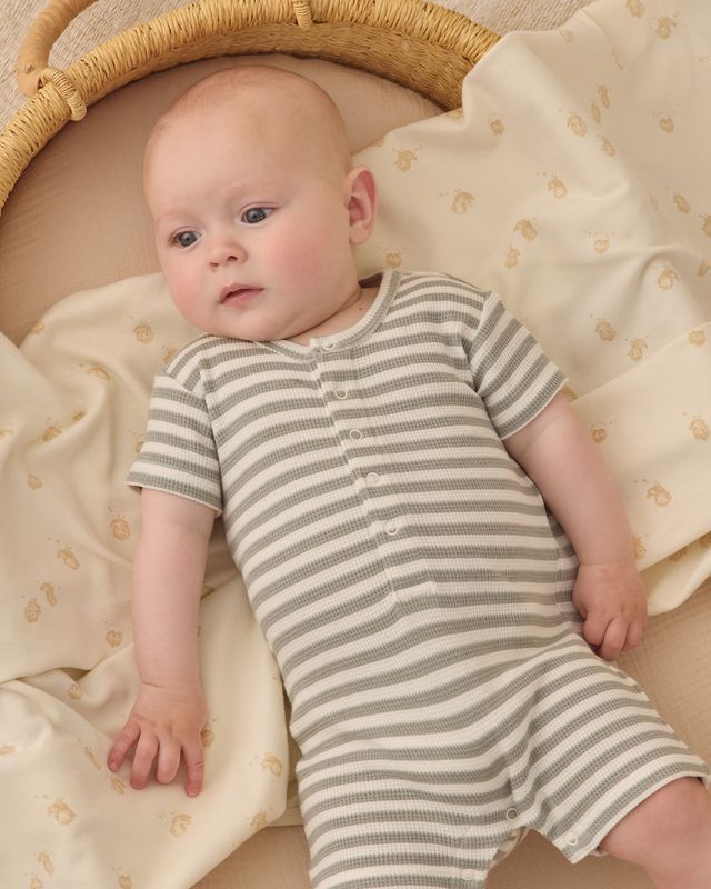 Waffle Snap Romper - Sage Stripe