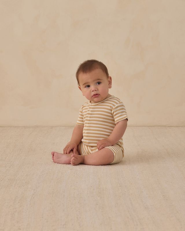 Waffle Snap Romper - Butterscotch Stripe
