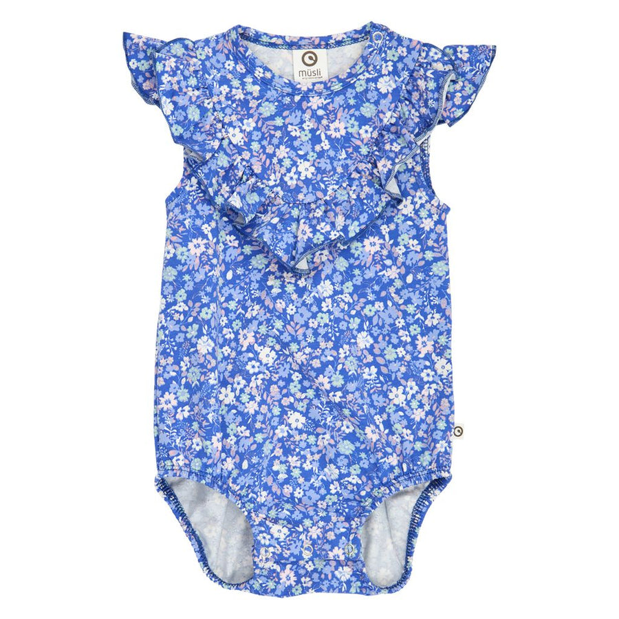 Primrose Frill Short Sleeve Bodysuit - Azure Blue/Nector/Tofu