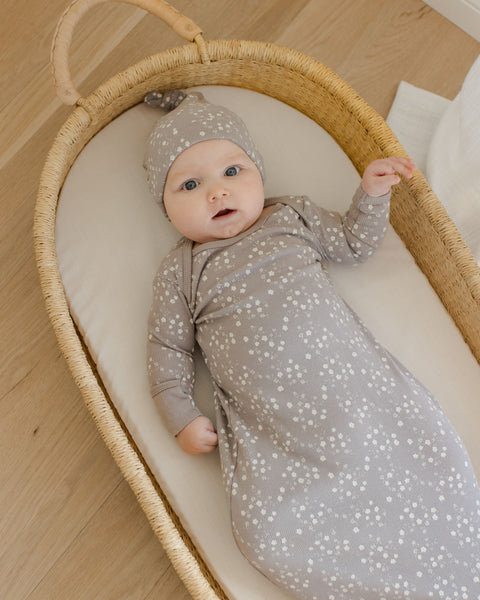 Knotted Baby Gown + Hat Set - Fleur
