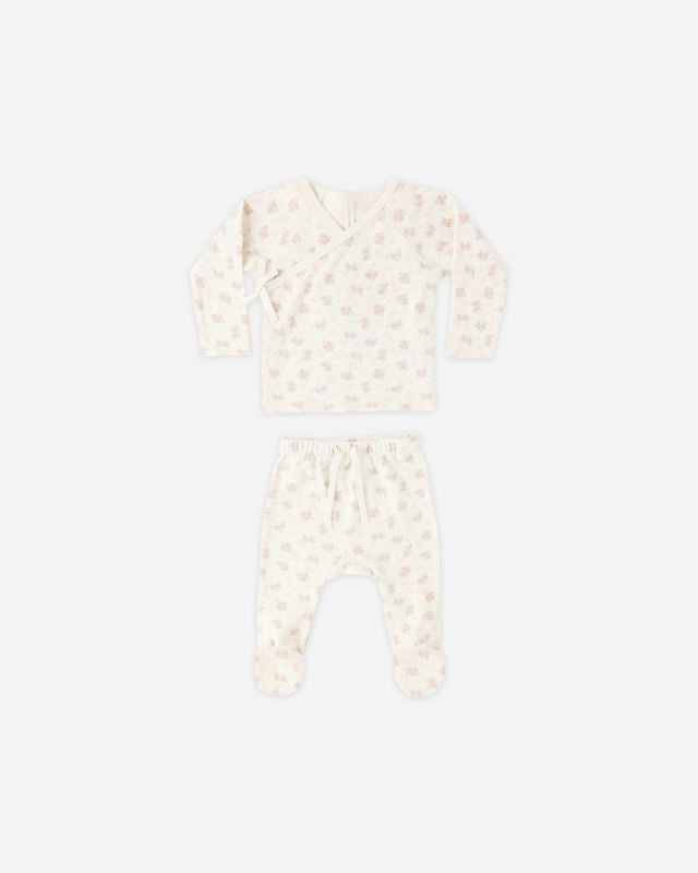 Wrap Top + Footed Pant Set - Flower Field