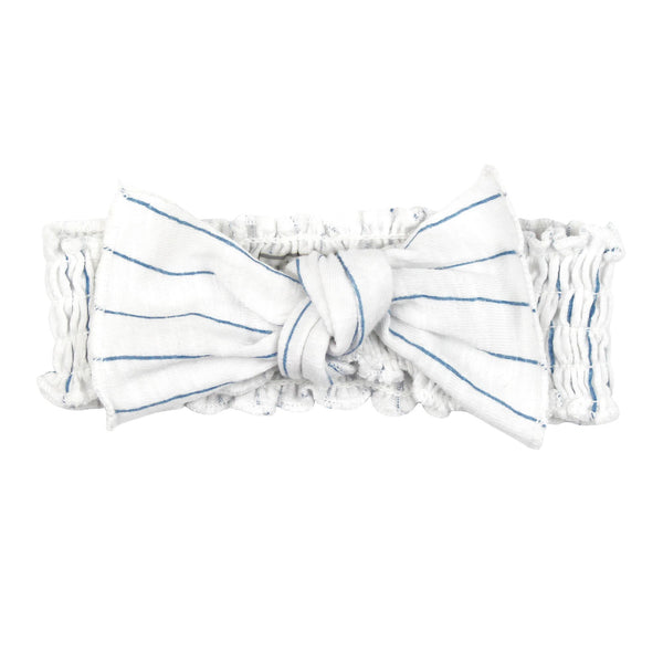 Slub Jersey Smocked Headband - Pool Pinstripe