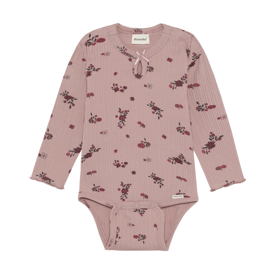 Long Sleeve Ribbed Bodysuit - Fawn Flower