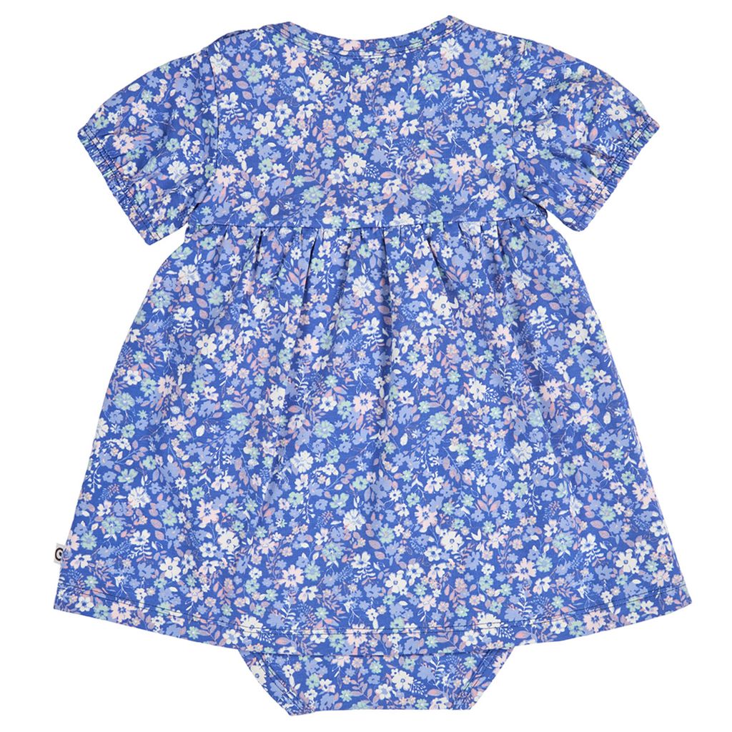 Primrose Puff Short Sleeve Bodysuit Dress - Azure Blue/Nectar/Tofu