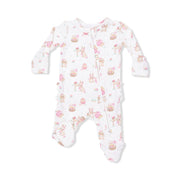 Bamboo Ruffle Back Zipper Footie - Easter Egg Hunt - Pink