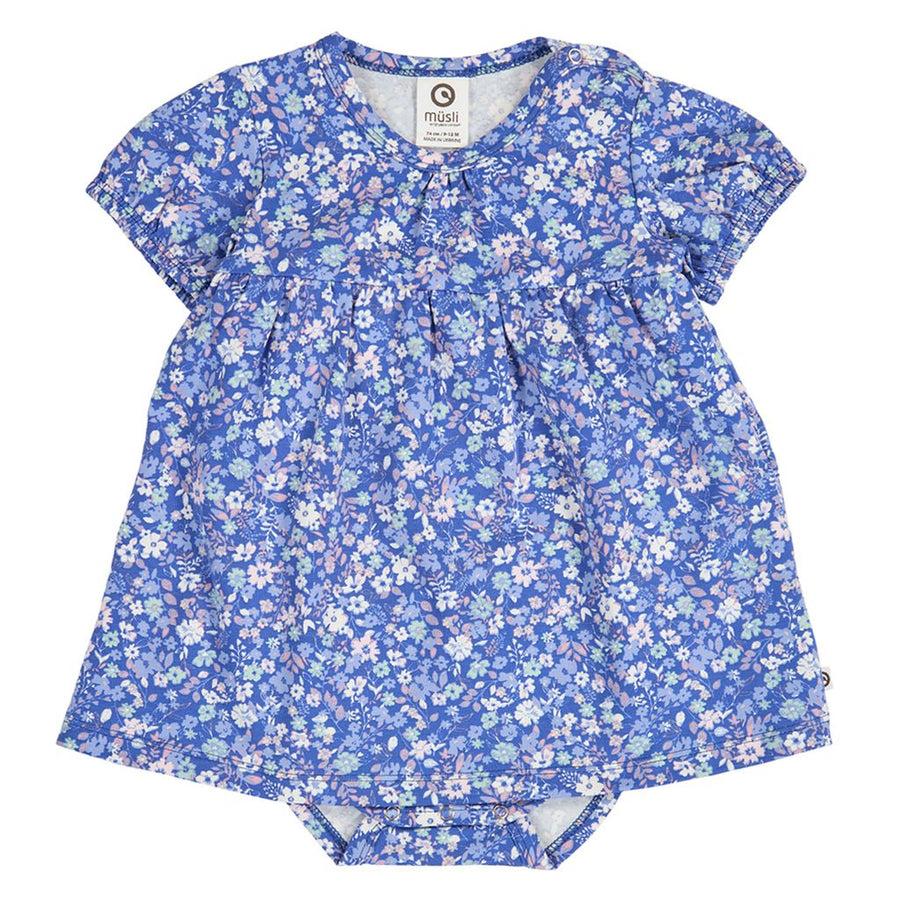 Primrose Puff Short Sleeve Bodysuit Dress - Azure Blue/Nectar/Tofu