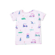 Short Sleeve Bamboo Loungewear Set - Vintage Golf Carts - Pink