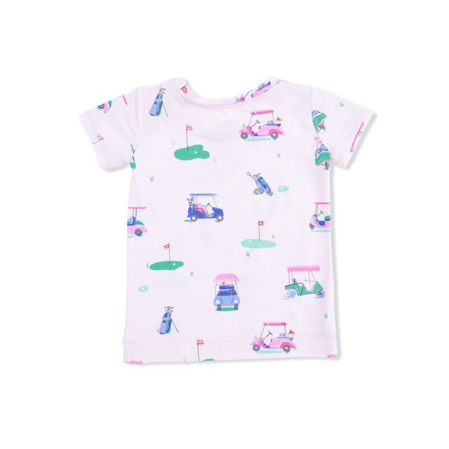 Short Sleeve Bamboo Loungewear Set - Vintage Golf Carts - Pink
