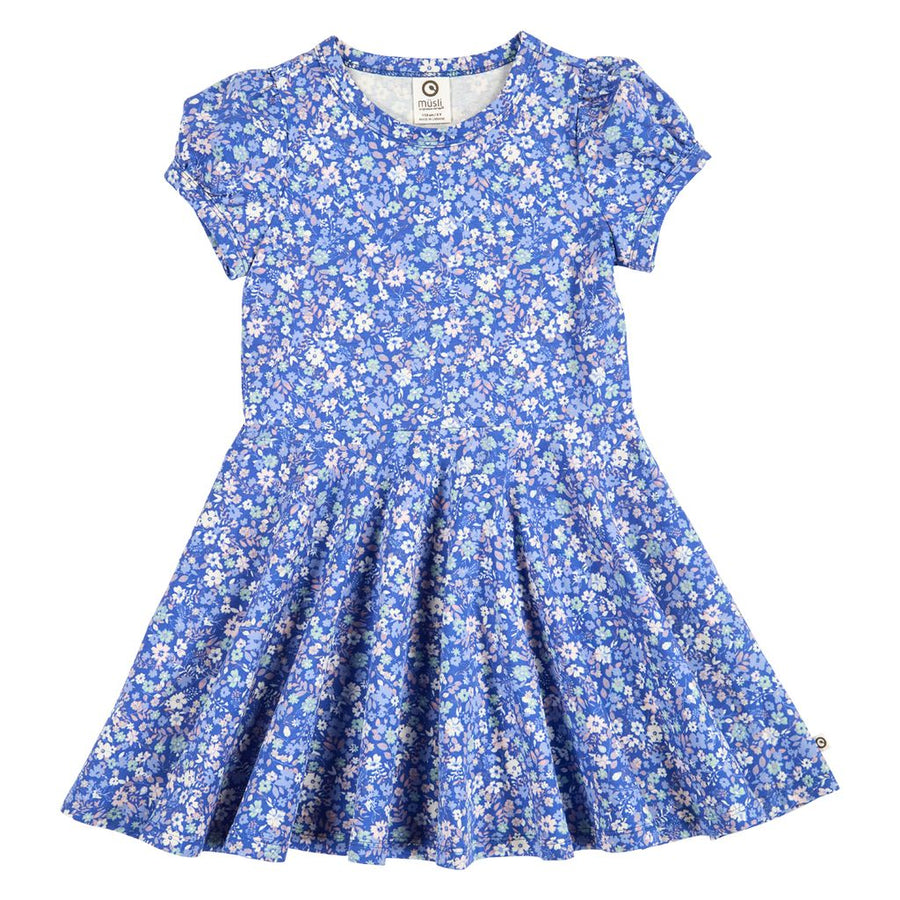 Primrose Puff Short Sleeve Swing Dress - Azure Blue/Nectar/Tofu