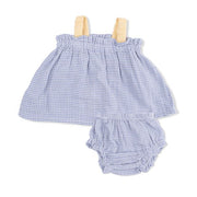 Top With Bows and Ruffle Leg Bloomer - Micro Gingham Blue Blizzard